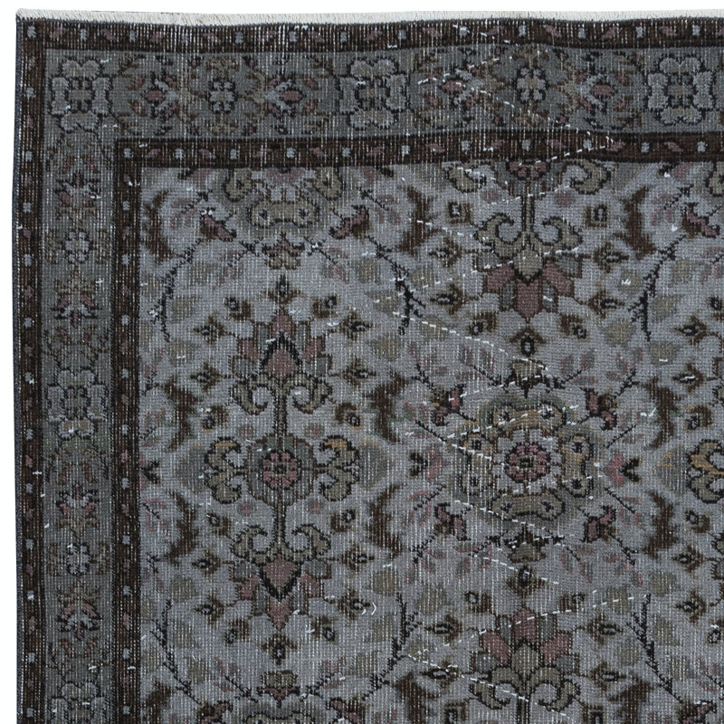 Tapis turc moderne fait à la main 4 x 6,6 pi avec motif floral