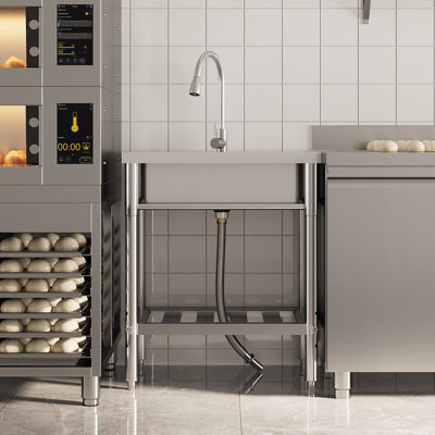 Évier de cuisine 20 "* 28" * 34 "en acier inoxydable à usage unique avec robinet coulissant à eau froide pour le garage du restaurant