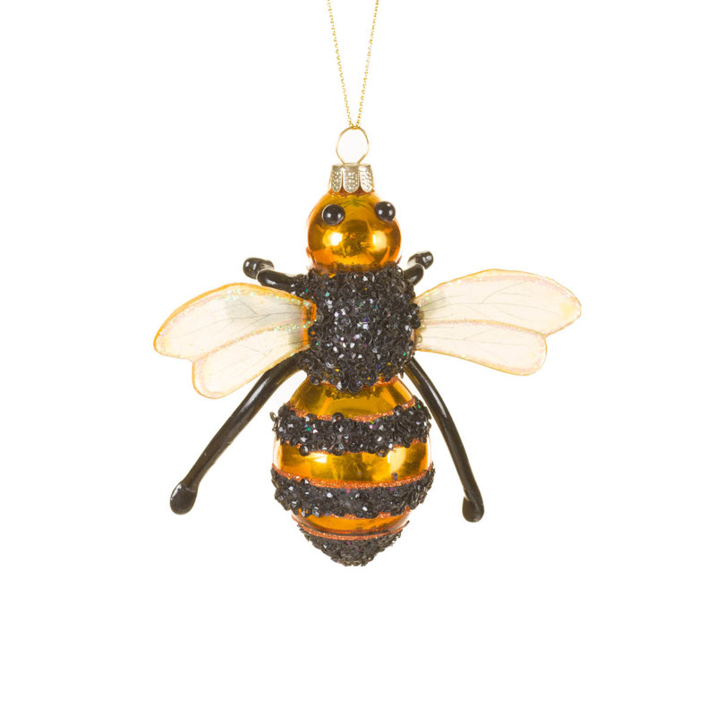 Ensemble de 2 ornements d'abeille suspendus en paillettes dorées et en verre noir