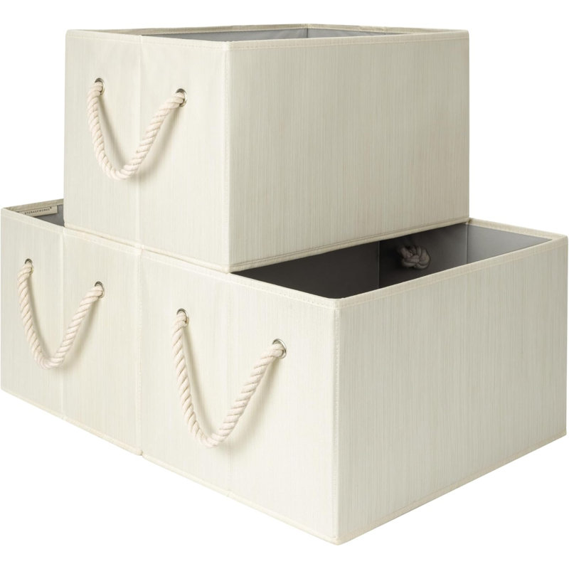 32 paniers de rangement 32L pour l'organisation, paniers pliables pour tablettes, bacs en tissu avec poignées, paquet de 3
