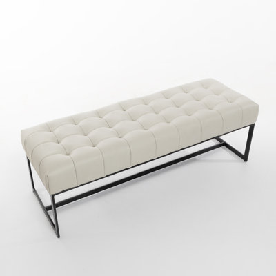 Owen 51" Wide Tufted Iron Frame Genuine Leather Bench