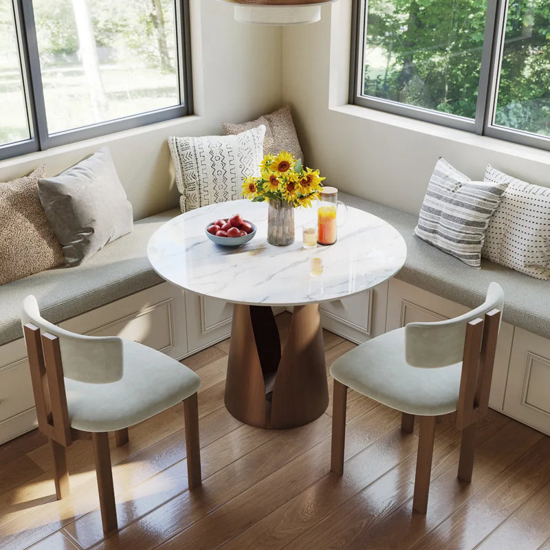 Table de bistro Nagela, H 29,53 po x L 35,43 po x l 35,43 po, Blanc lustré, Bronze