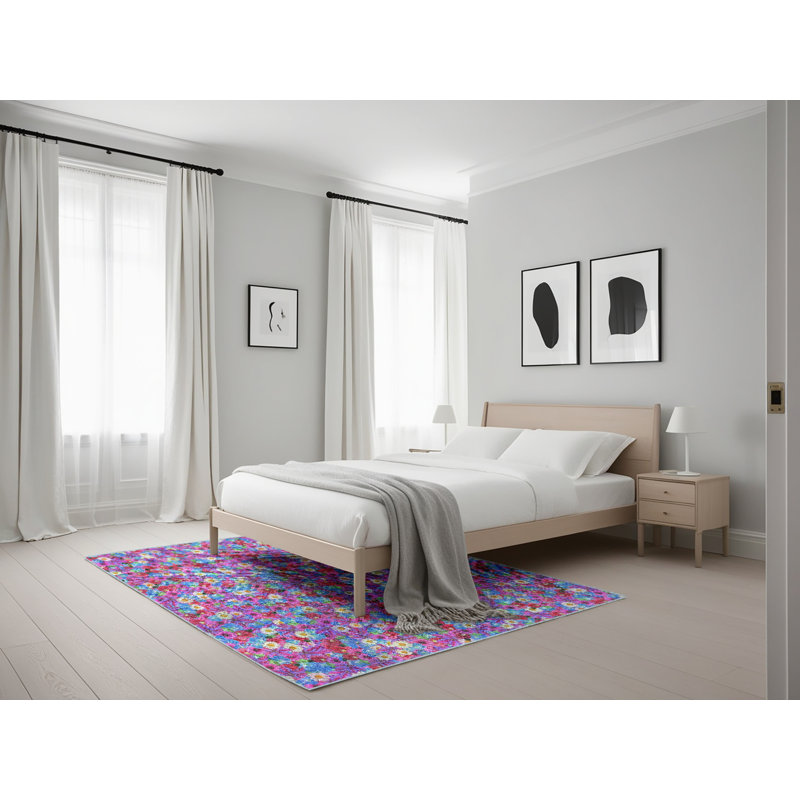 Tapis mauve à motif floral Sumaya, Rectangle 5 pi x 7 pi