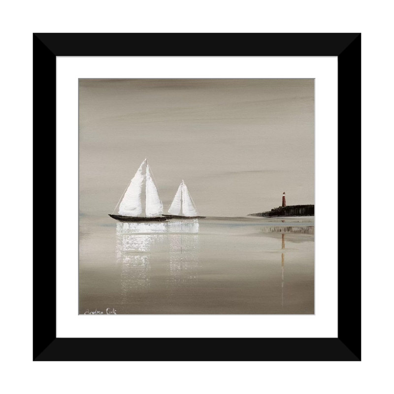 «Sailing I», reproduction sur toile, H 24 po x l 24 po x P 1 po, Papier d'art encadré noir, Blanc