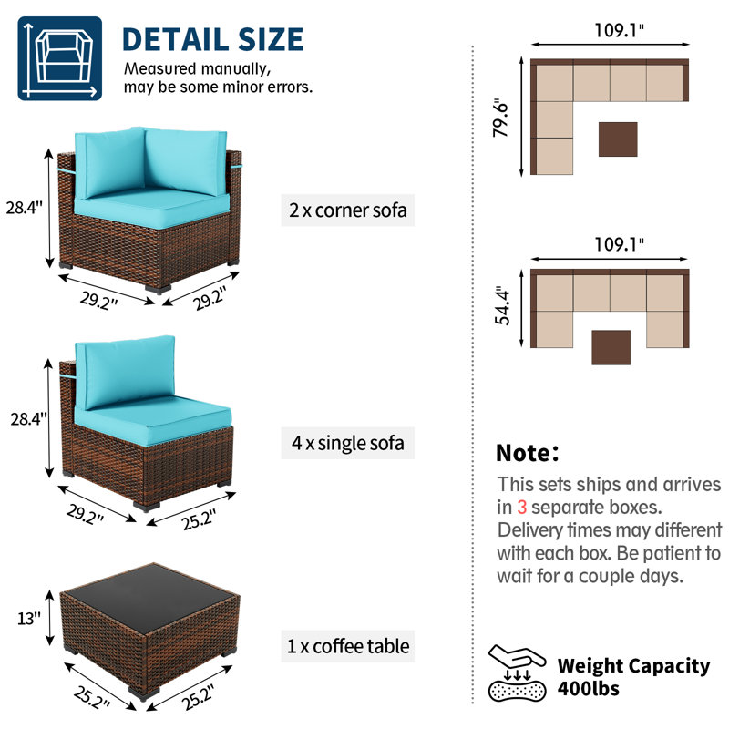 Bhairavi 6 - Person Modular Patio Conversation Set with Cushions, Light Blue