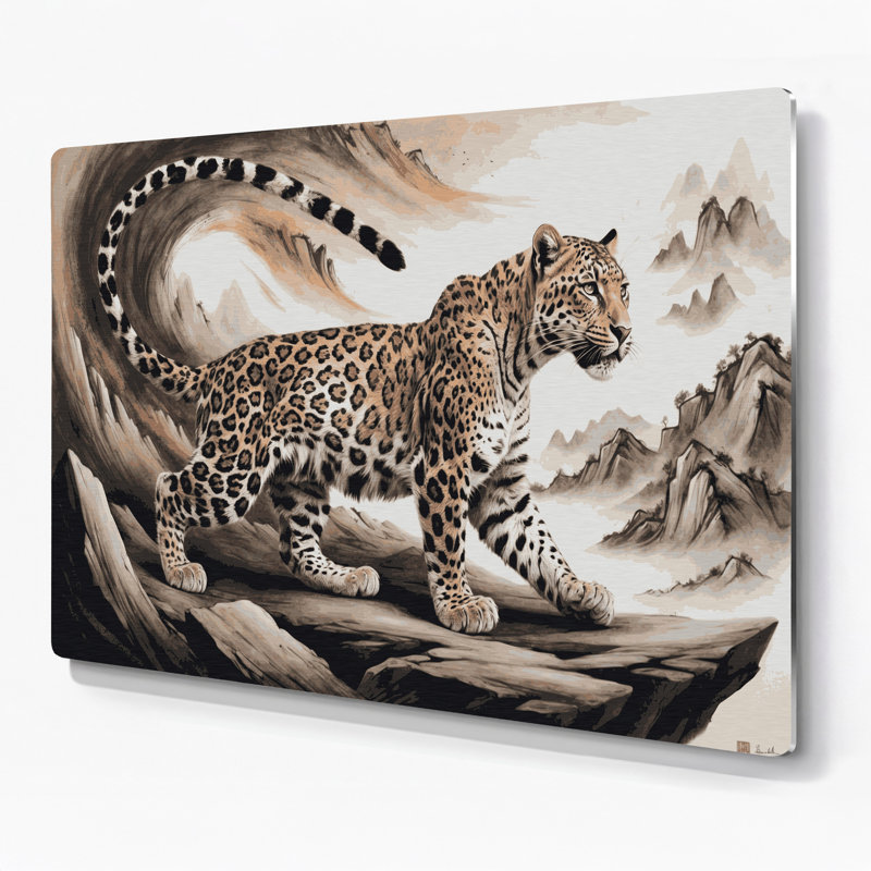 «Big Cats», art mural beige en métal léopard, H 11 po x l 14 po