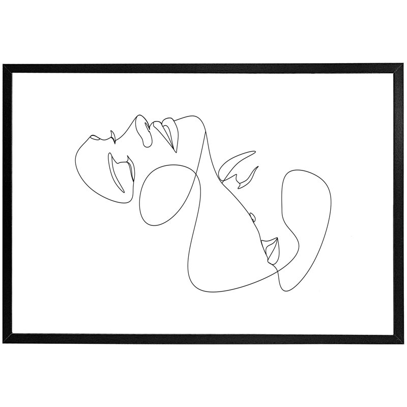 Aslaug Man And Woman Touch By One Line - Single Picture Frame Print, Black Framed, 76cm H x 114cm W x 4cm D