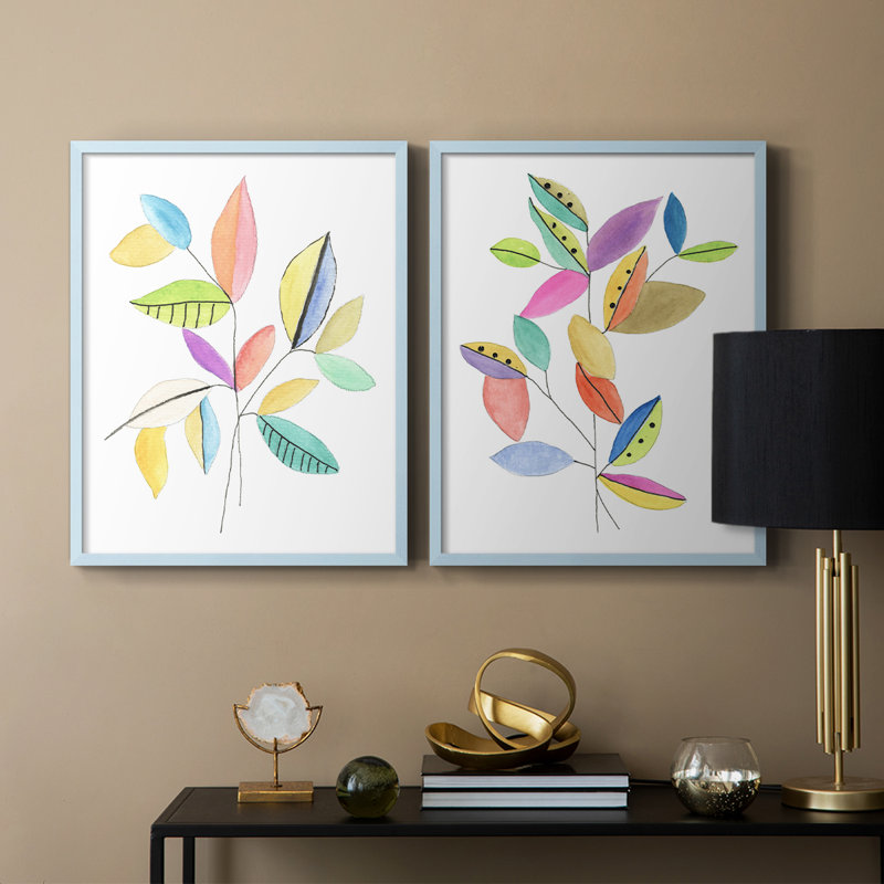Feuilles de couleurs vives I - impression encadrée de qualité supérieure - prête à être accrochée - aucun clou requis - aucun clou requis