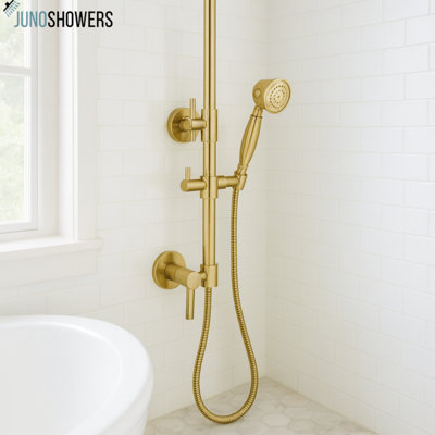 Juno Modern Design Round Rain Gold Brass Shower Mixer Shower with Hand Held Shower