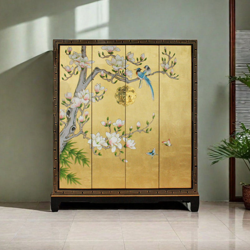 Rangement à chaussures chinois en bois massif et feuille d'or pour 25 paires de chaussures