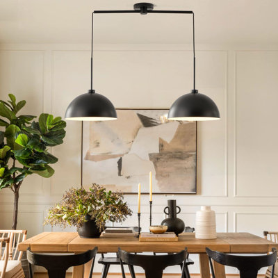 Black Pendant Light Double Head Adjustable Metal Hang Ceiling Lamp ,Kitchen/Bar/Restaurant Entryway/Warehouse