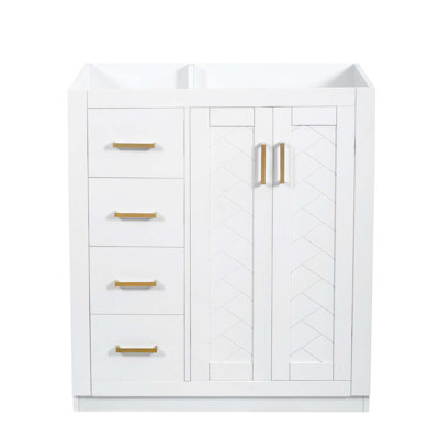 Ensemble de meuble-lavabo autoportant avec cadre en bois massif 30 po, 3 tiroirs et portes à fermeture douce