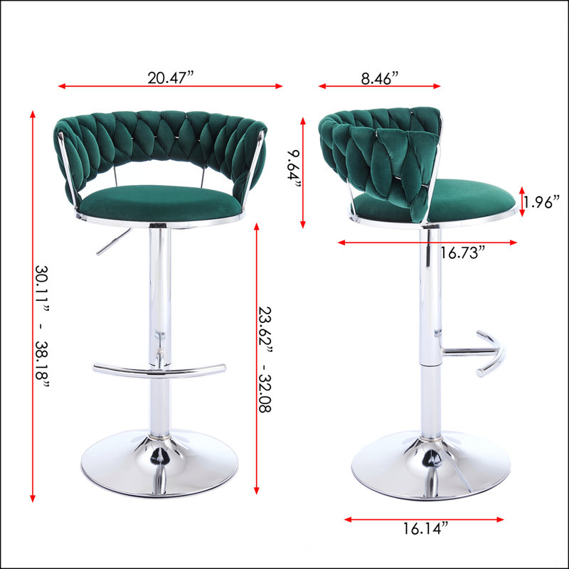 Ensemble de 2 tabourets de bar pivotants réglables avec repose-pieds et base chromés, revêtement en velours pour le confort et le style, vert