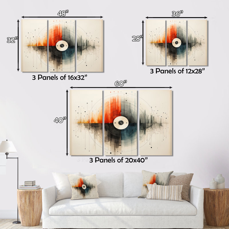 Disque vinyle, sérénade sur toile, 3 pièces, H 32 po x l 48 po x P 1 po