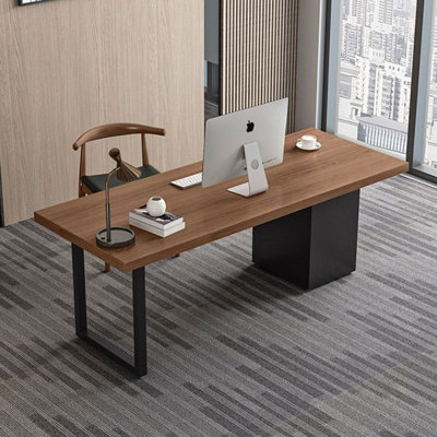 Bureau de direction rectangulaire en bois massif avec tiroirs Nut-brown