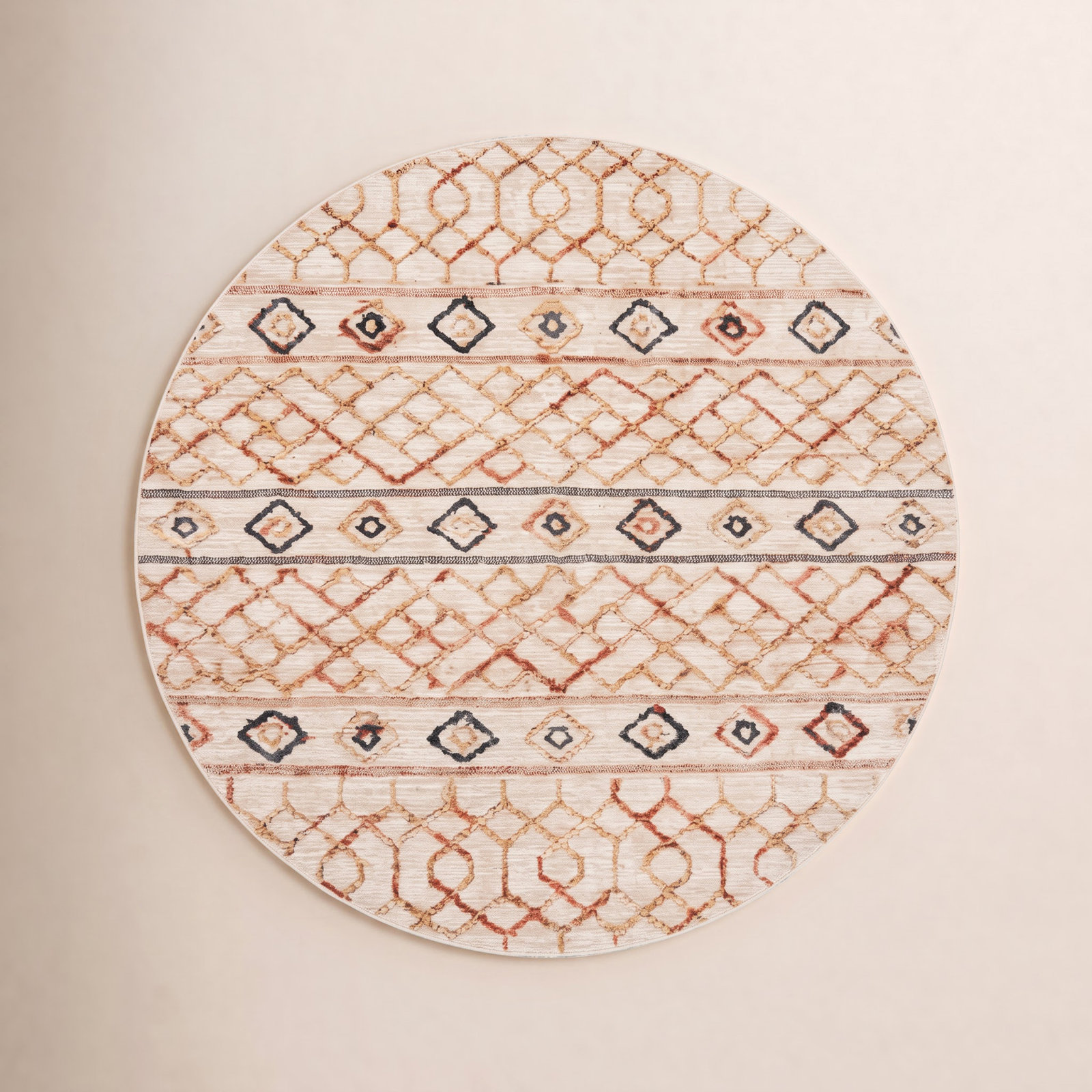 Russo Ivory Black Hand-Woven Geometric Rug, Round 6'