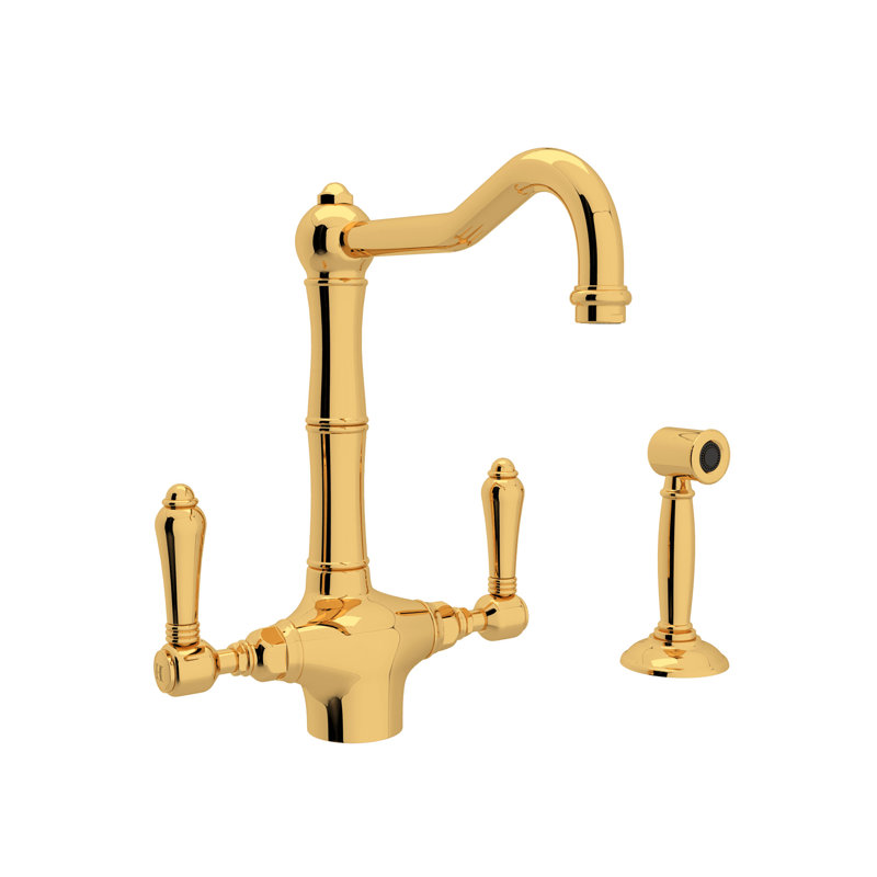 Acqui® Double Handle Kitchen Faucet With Side Spray, Italian Brass