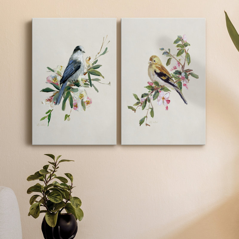 «Spring Song Gray Jay», ensemble de 2 reproductions d'art texturé sur toile tendue, H 18 po x l 24 po x P 1 po