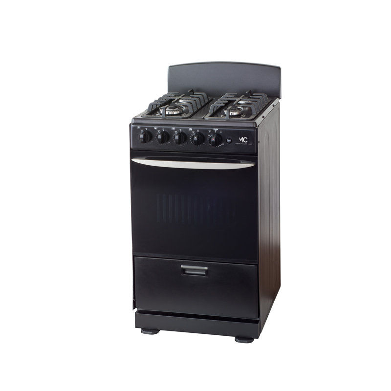 Magnifique chef - Cuisinière au gaz noir de 20 po avec une capacité de four de 2,4 pi³ / min - Brûleurs scellés SABAF italiens, 1 ultra-rapide, 3 rapides - faciles à nettoyer, grilles de fer, boutons froids 