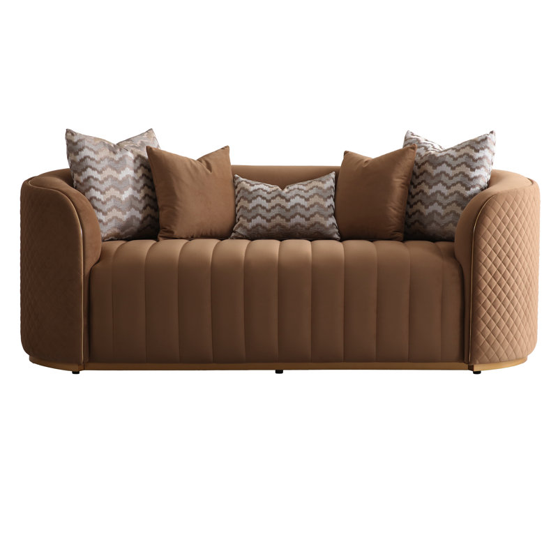 Ariana 83'' Velvet Round Arm Loveseat, 31" H x 83" W x 35" D, Caramel