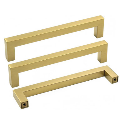 10 Pack 5 Inch Gold Cabinet Handles Brushed Gold Cabinet Pulls，Brushed Brass Cabinet Pulls, Gold Square Handles for Kitchen, Stainless Steel Drawer Pu