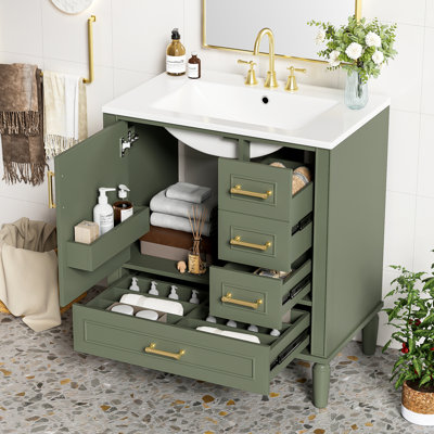 30" Bathroom Vanity Set with Three Drawers and Soft Close Doors