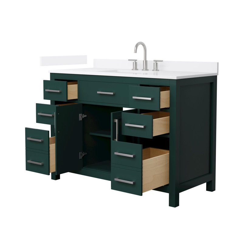 Beckett 48" Freestanding Single Bathroom Vanity with Quartz Top, Green, Brushed Nickel, White Quartz