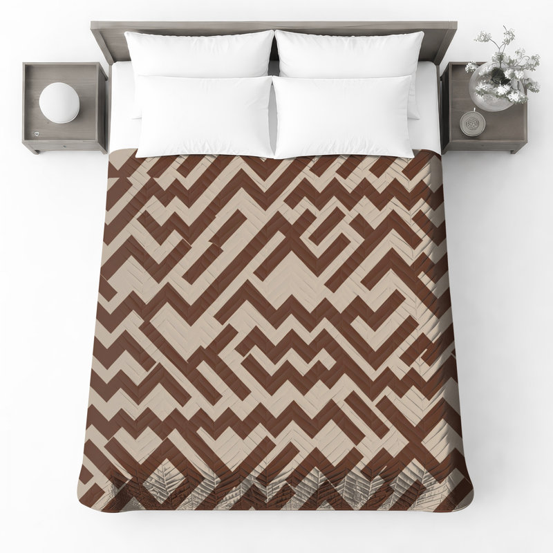 Brown Zigzag Pattern Quilted Bedspread All Sizes, Full / Double