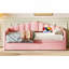 Lit de jour tapissier simple avec lit gigogne escamotable à hauteur réglable et port de charge USB et Type-C, structure de lit de jour avec 2 poches latérales, aucun sommier nécessaire, rose-730253037
