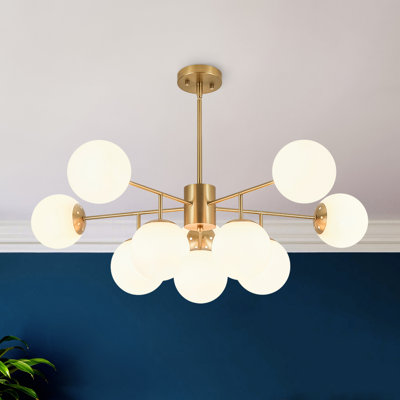 10-Light Mid-Century Linear Frosted Glass Chandelier