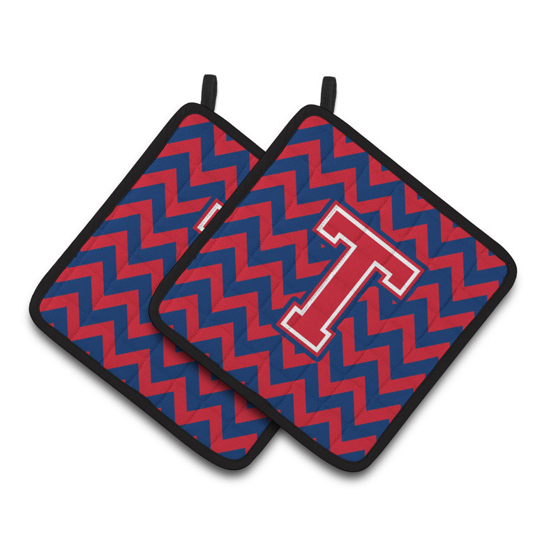 Poignée à chevrons, T, Bleu de Yale / cramoisi
