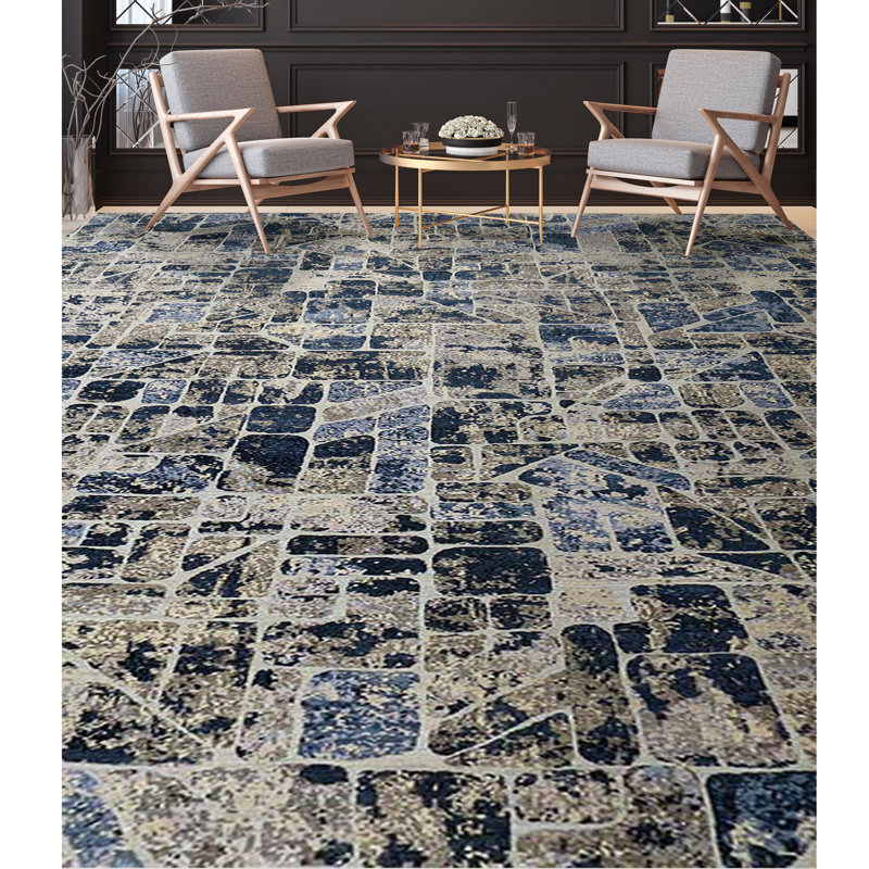 Hand Knotted Patchwork Area Rug, Rectangle 9' x 12'
