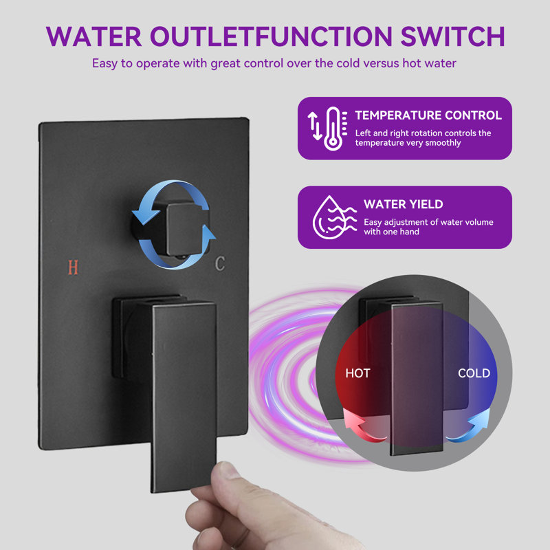 VIBRANTBATH Abyssal Hush Matte Black 12-in Dual Head Built-In Shower Faucet System with 2-way Diverter ( Pressure-balanced Valve Included )
