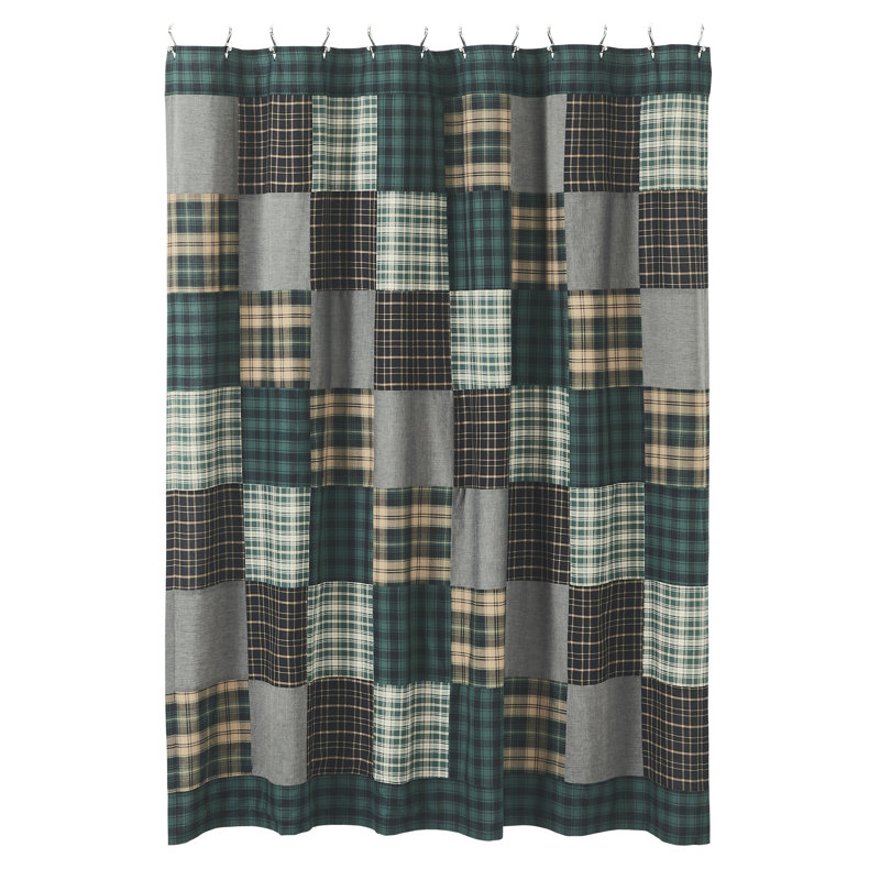 Pine Grove Green and Tan Cotton Patchwork Shower Curtain