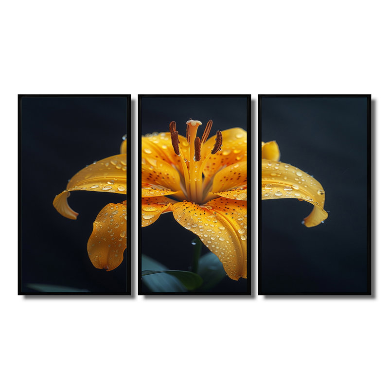 Gotcher - Lilies Wall Art Set, 28"H x 36" W x 1" D, Black Floater Framed Canvas