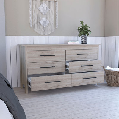Commode double à six tiroirs Luxor, plateau supérieur, quatre pieds