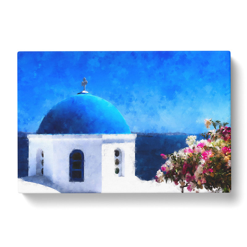 Santorini Blue Domed Church Painting - Wrapped Canvas Print, 50cm H x 76cm W x 3cm D