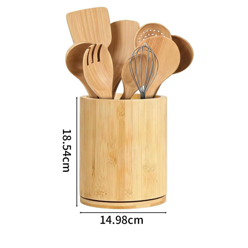 Wooden Kitchen Utensil Holder, Rotating Circle Cooking Spoon Holder, 19 x 15 x 15 cm (Wood Colour)