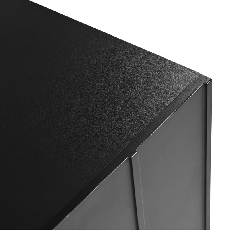 Annamaria Black Living Room Storage Cabinet With Adjustable Shelves, Unique Wave Door Design Stylish Sideboard Compartments, Stable For Space