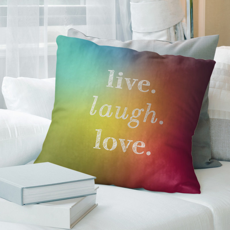 Oreiller de noël d’amour à rire live, 16 po x 1 po, Arc-en-ciel, Polyester/ Bourre en polyester