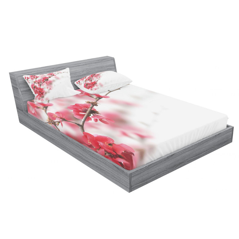 Microfiber Floral Sheet Set, Full/Double Sheet Set with Fitted Sheet