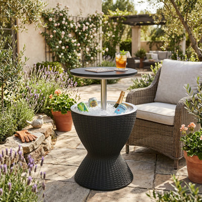 Outdoor Cooler Table 3-In-1 Patio Ice Bucket Side Table, 8 Gallon Pop-Up Beverage Cooler With Uv-Resistant & Weatherproof For Patio, Poolside & Camping