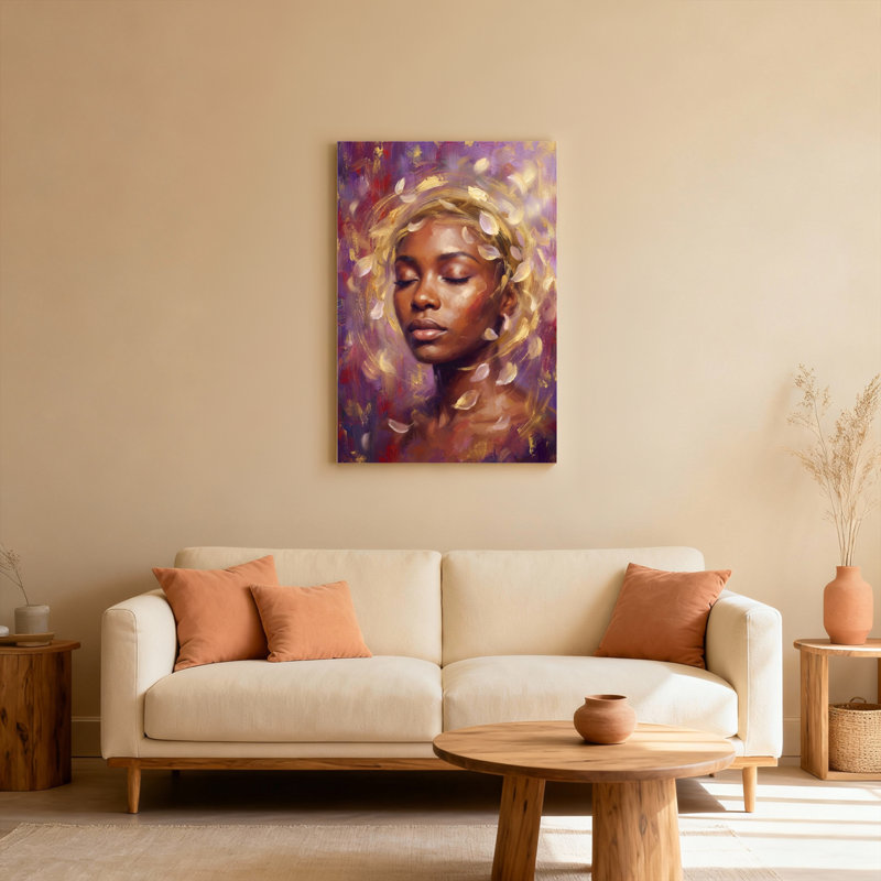 Portrait de pétales dorés sur toile tendue, H 24 po x l 16 po