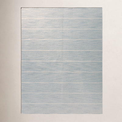 Aldine Blue Beige Hand-Woven Striped Wool Rug