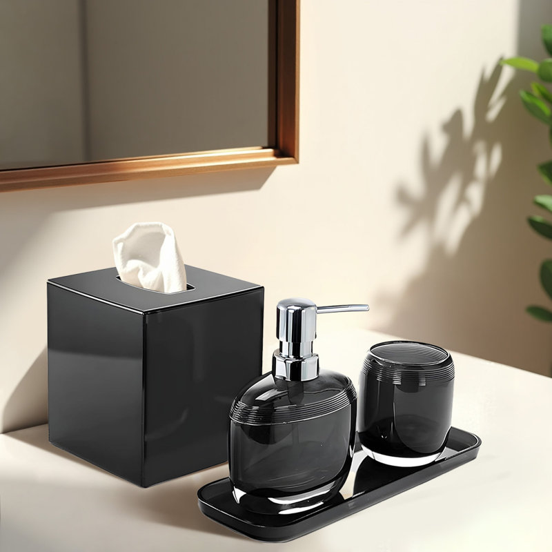 Ensemble de 4 accessoires de salle de bain Aurik, Noir Boutique