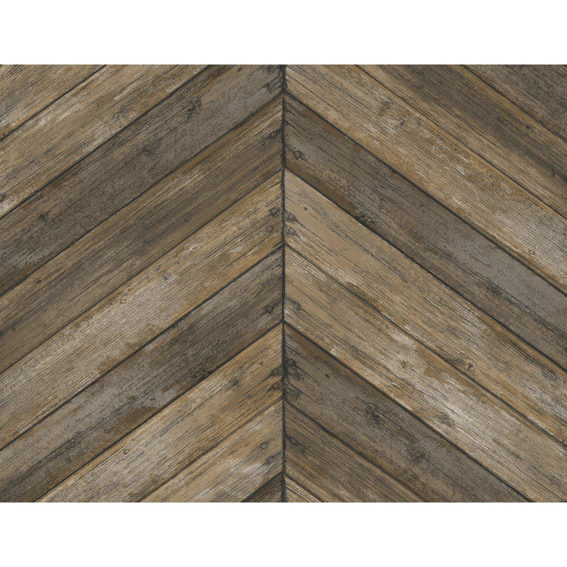 Papier peint imitation bois à chevrons faux café Seabrook Designs, Brun