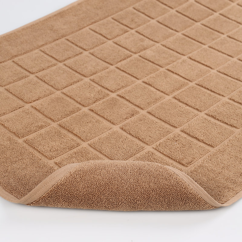 Superior Cotton Checkered Washable Bath Mat Set of 2, 35x22 in, Toast