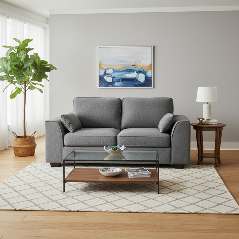 0 Seater Linen Sofa, Grey, 2