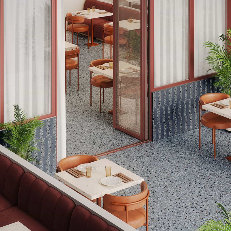 Kobe Fin 2X8 Terrazzo Look Matte Porcelain Mosaic Tile, Ocean Blue