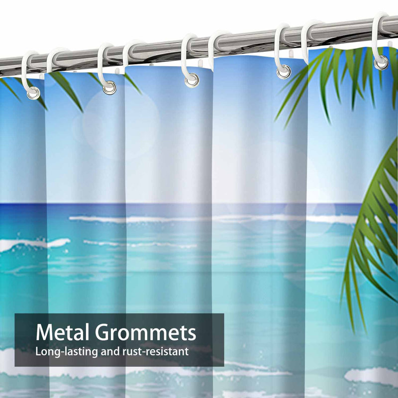 Rideau de douche imperméable avec 12 crochets Ocean Palm Beach Paradise, L 72 po x l 78 po